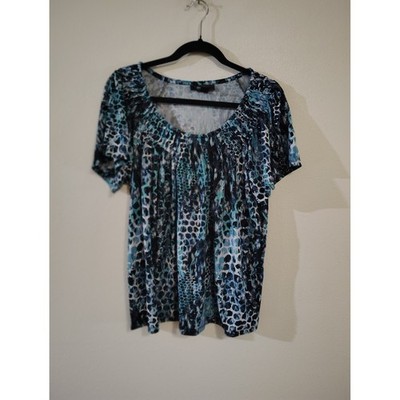 Style & Co Women Blue Teal Animal Print Scoop Neck Short Sleeve Top Plus Size 0X