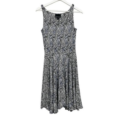 Cynthia Rowley Dress Womens S Black White Blue Paisley Fit and Flare Skater Boho