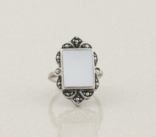 Sterling Silver Mother of Pearl and Marcasite Ring Size 6 1/2
