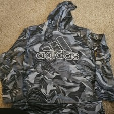 Adidas Boy's Size Large 14/16 Gray Camo Hoodie Sweatshirt Activewear Pullover