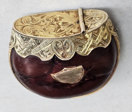 Rare Antique Victorian 15CT. Gold Engraved Burra Nut Vesta / Match Striker - Photo 7/24