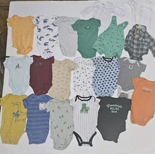 Lot of 20 Baby Boys Bodysuits 0-3 Months Dinosaurs Animals Sports Multi-brands 