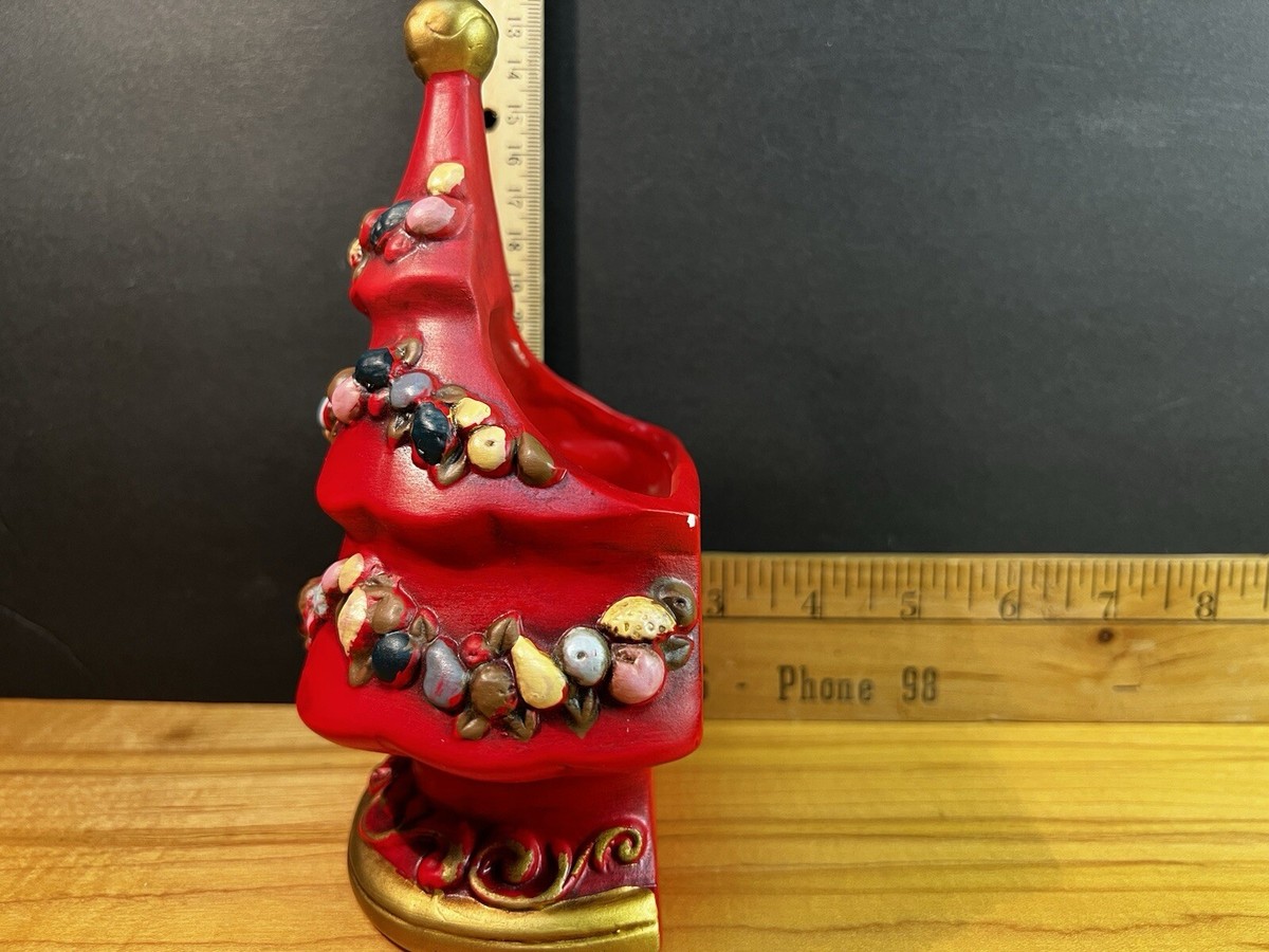 Vintage RARE MCM Napco Red Ceramic Christmas Tree Planter 6