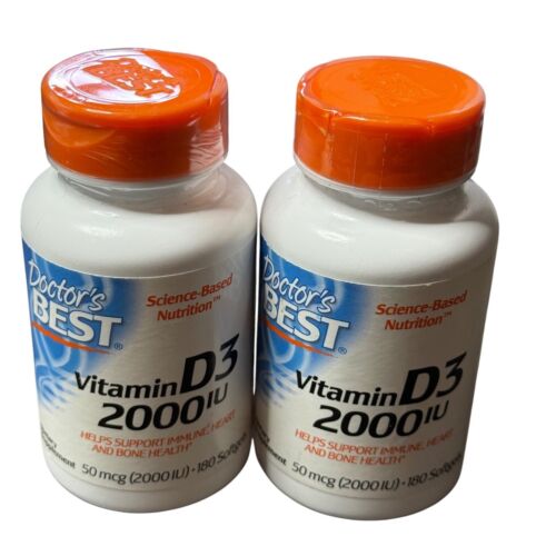 Doctor's Best Vitamin D3 2000 IU Immune & Bone Support 180 Softgels Exp 9/24