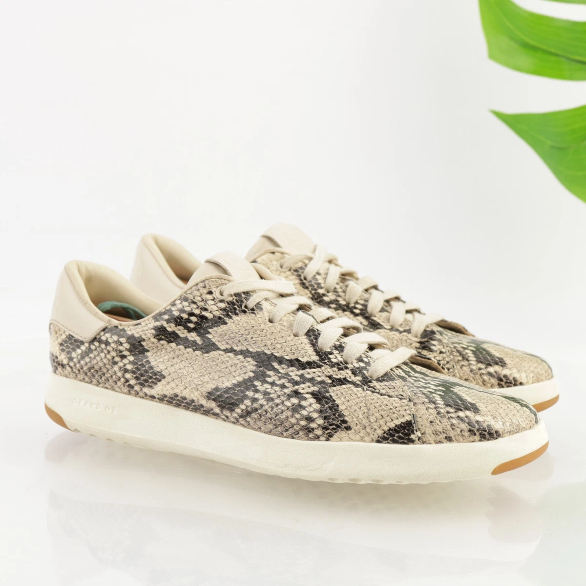 Cole Haan Women s GrandPro Sneaker Size 8.5 Tennis Shoe Snakeskin Gray Brown Tan