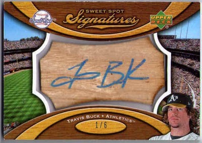 TRAVIS BUCK Sweet Spot Signatures Bat Wood Rookie Auto Blue Ink 1/6 Card  (x)