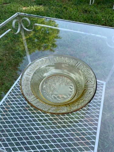 Sharon Cabbage Rose Amber 7.75" Flat Soup Bowl Federal Depression Glass MINT CON