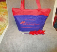 Red Hat Society Tote Bag And Feather Pen Lightweight Shoulder Travel Handbag
