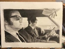 Original Drawing Of John Belushi and Dan Aykroyd driving the Blues Mobile