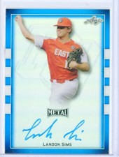 2018 Leaf Perfect Game Metal LANDON SIMS Blue Refractor AUTO Autograph RC 10/30
