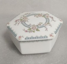 Coalport Bone China Trinket Box with Lid April Green & Pink Flowers Preloved VGC