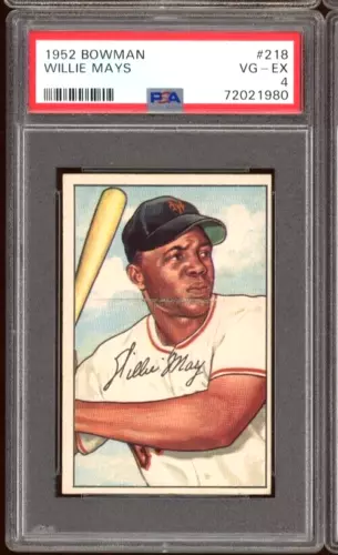 1952 Bowman Willie Mays Card #218 HOF - Certified PSA 4 (VG-EX) - Rare Grade!