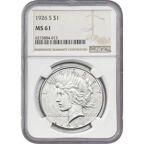 1926 S Silver Peace Dollar NGC MS61 Pretty Coin Free Shipping Uncirculated