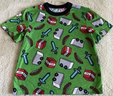 NEW Mojang Minecraft Boys Green Red TNT Sword Bow Short Sleeve Pajama Shirt 12
