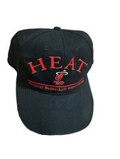 Vintage 90s Miami Heat Strapback Cap Hat Drew Pearson Black Spell Out
