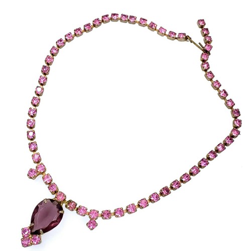 Mint Gold Tone Vintage Red/Purple Crystal Necklace 15" - Picture 1 of 7