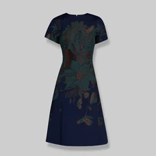 $681 Rickie Freeman by Teri Jon Women's Blue Floral Round Neck Dress Size 4