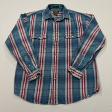 Vintage Eddie Bauer Shirt Mens Large Blue Plaid Long Sleeve Button Elkhorn Twill
