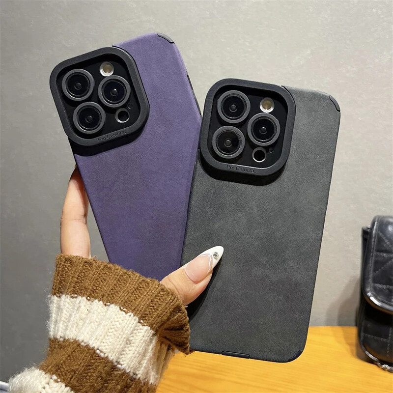 Premium Lambskin Leather iPhone Case for 15 14 13 12 11 Pro Max – Soft Sensory Cover