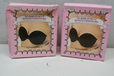 2x Pack Lot Go Bare Push Up Sticky Stick On Backless Strapless Bra Black A Cup