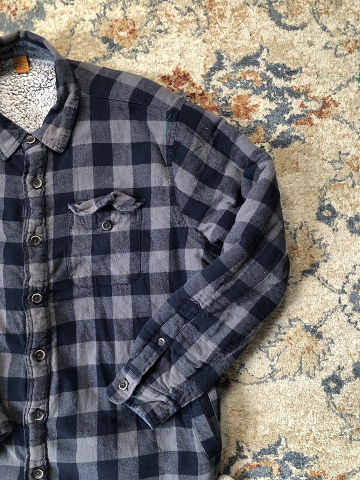 Camisa chaqueta sastre vintage para hombre 2XL azul gris búfalo franela a cuadros sherpa Foto 4 de 4