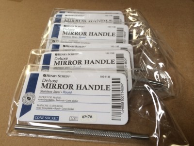 Dental Mouth Mirror Heads - 12 Pack, Plain #4, Simple Stem, Includes Free Handle