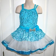 Weissman Dance Costume Tutu Dress Turquoise Sequins Hologram Child Sz Small NEW