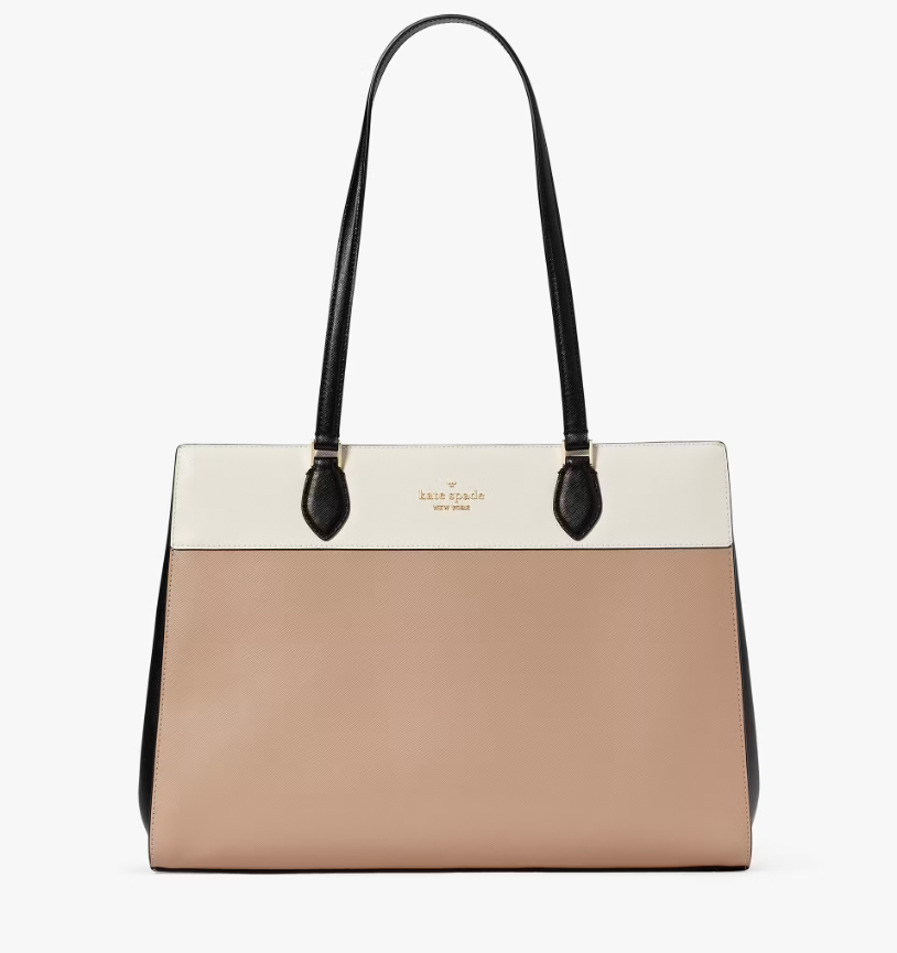 Kate Spade Madison East West Leather Laptop Tote Bag Toasted Hazelnut Multi