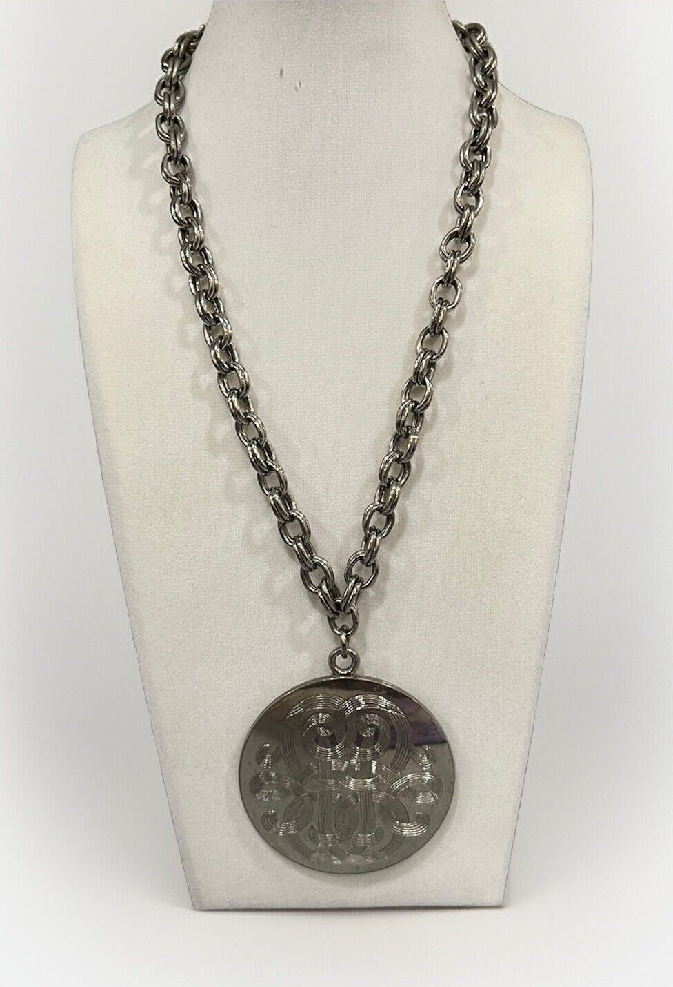 Silver Tone Statement Necklace  Scroll Design Pen… - image 3