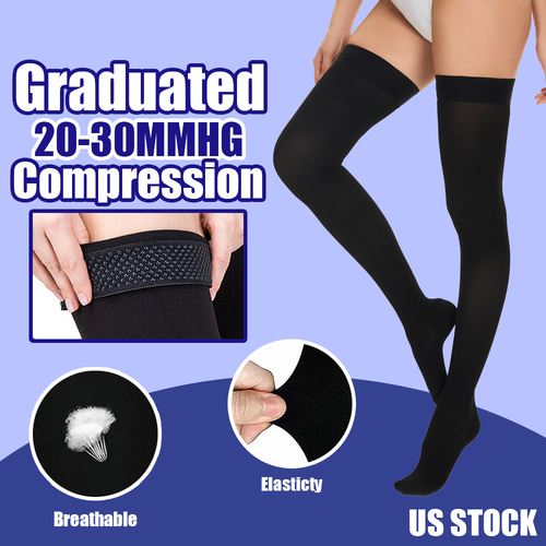 Women Graduated Thigh High Compression Stockings Swelling Edema Travel 20-30mmhg