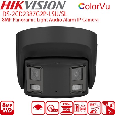 Hikvision 8MP ColorVu Panoramic IP Camera Speaker DS-2CD2387G2P-LSU/SL Black