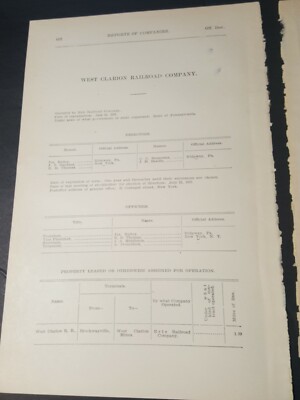 1901 train document WEST CLARION RAILROAD coal mines Brockway Ridgway Pennsylvan