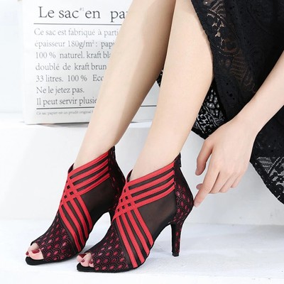 Women Latin Tango Salsa Swing Performance Dance boot High heel hollow out sandal