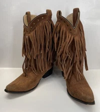 Fringe Suede Boots Women’s SZ 5 Boho Festival Cowgirl Brown Smoking Mountain