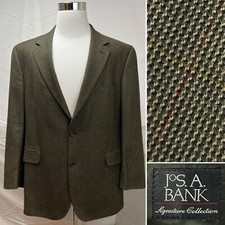 Jos. A. Bank Men's 46L Brown Plaid 100 Wool 2-Button Blazer Jacket Sport Coat