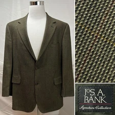 Jos. A. Bank Men's 46L Brown Plaid 100% Wool 2-Button Blazer Jacket Sport Coat