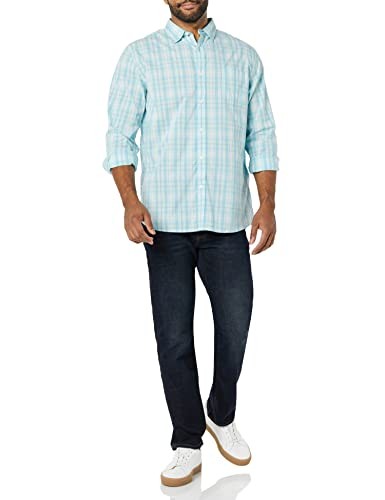 Herren Langarmhemd Xs Stretch-Popeline Hellblau Weiß Karo, Amazon Essentials-image