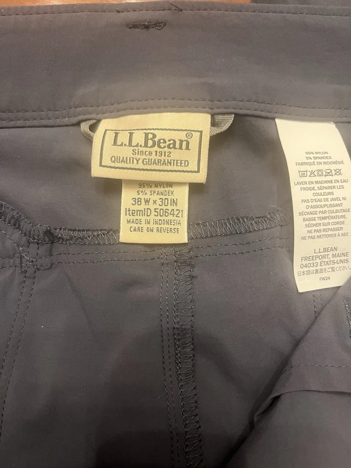 LL Bean Pants Men 38x30 Gray Cresta Water Resistant Stretch Standard Fit Hiking