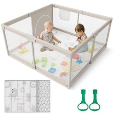 ZEEBABA 47"x47" Baby Playpen w/ Mat, Toddler Play Yard, Infants Safe Play