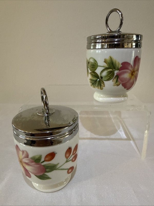 Royal Worcester England Pair of Porcelain Floral Egg Coddlers 2.5" tall
