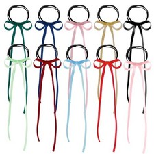Hair Ties, 10PCS Long Silk Ribbon Hair Bows, Colourful Hair Bands with Bow,