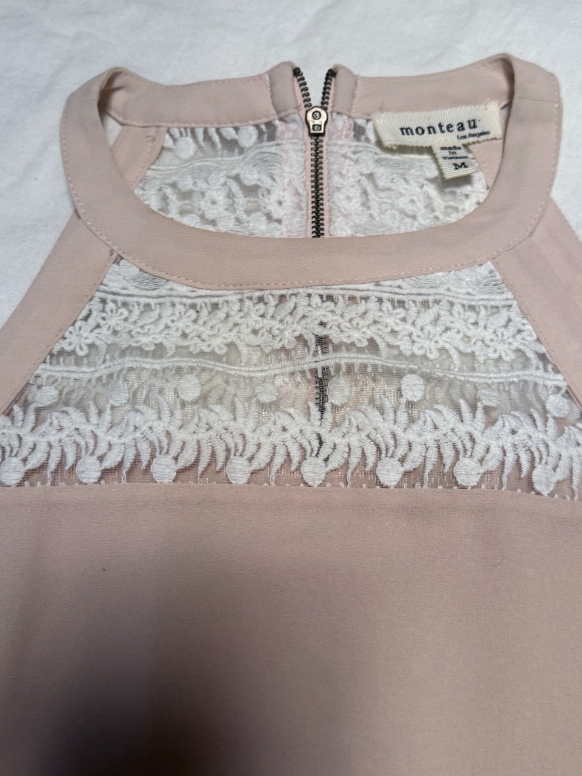 Monteau Blush Pink Lace Panel Tank Top M Boho Cot… - image 3