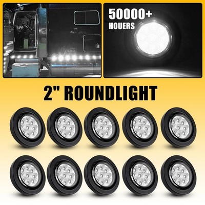 2'' 10pc Inch DOT Clear Round Trailer 9 LED Marker Light w/ Grommet for Truck bus