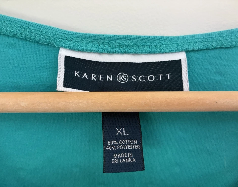 Camiseta para mujer Karen Scott pequeña a lunares mezcla de algodón cuello redondo turquesa XL Foto 2 de 4