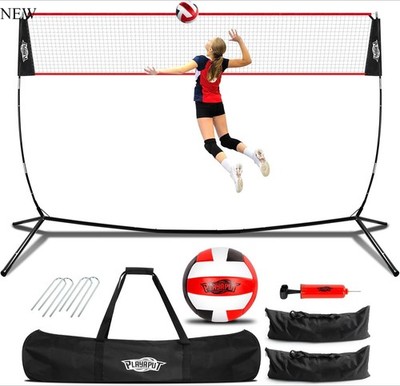 20FT Volleyball Training Net, Height Adjustable Volley Ball Nets, red/black