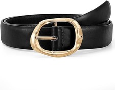 Women Leather Belt for Jeans Casual Waist Belt with Gold Buckle Adjustable