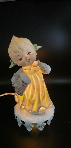 Vintage 1960s Ceramic Girl Nightgown Accent Lamp Night Light
