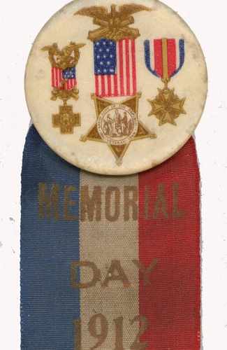 Antique GAR Cello Pinback w RWB Ribbon for Memorial Day 1912 KANSAS CITY, MO