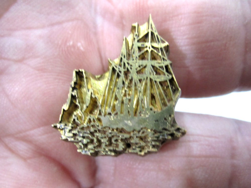 Brass Bookbinding Finishing Tool-Hand Stamp.  Vintage sailing ship. # 4