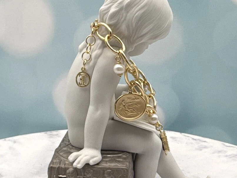 Pulsera TAGLIAMONTE (SH720B-Azul) 925SS/YGP Veneciana Intaglio Dije*Reg$350 Foto 4 de 4